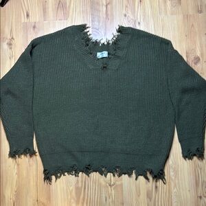 Olive Green Distressed Women's Sweater